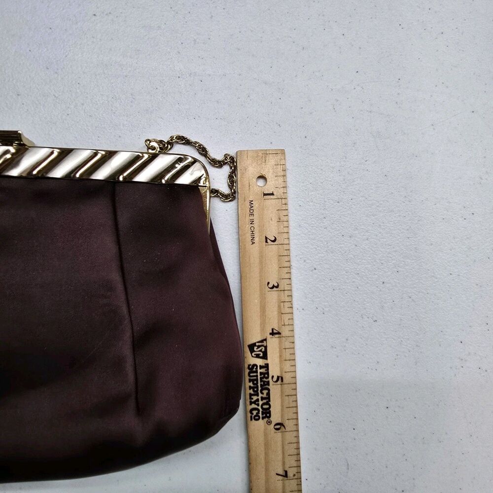 Vintage Miss Lewis Evening Bag Purse Clutch Burgundy Satin Gold Chain Kiss Lock - Picture 5 of 11